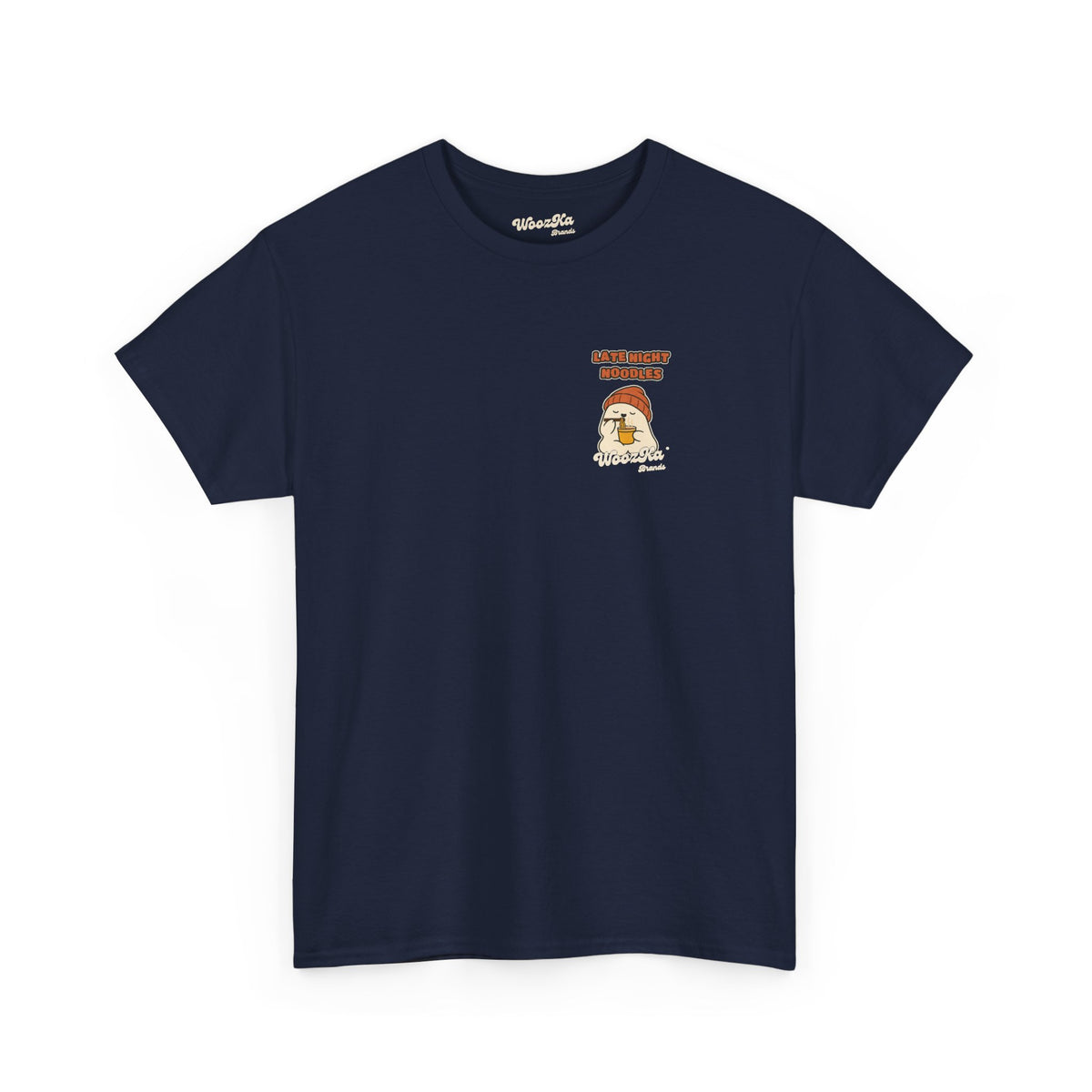 WoozKa Brands Late Night Noodles Ghost Heavy Cotton T-Shirt, Two-Sided