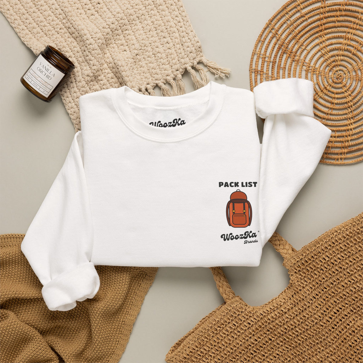 WoozKa Brands Hiking Sweatshirt, Backpacking Gear List Back Print