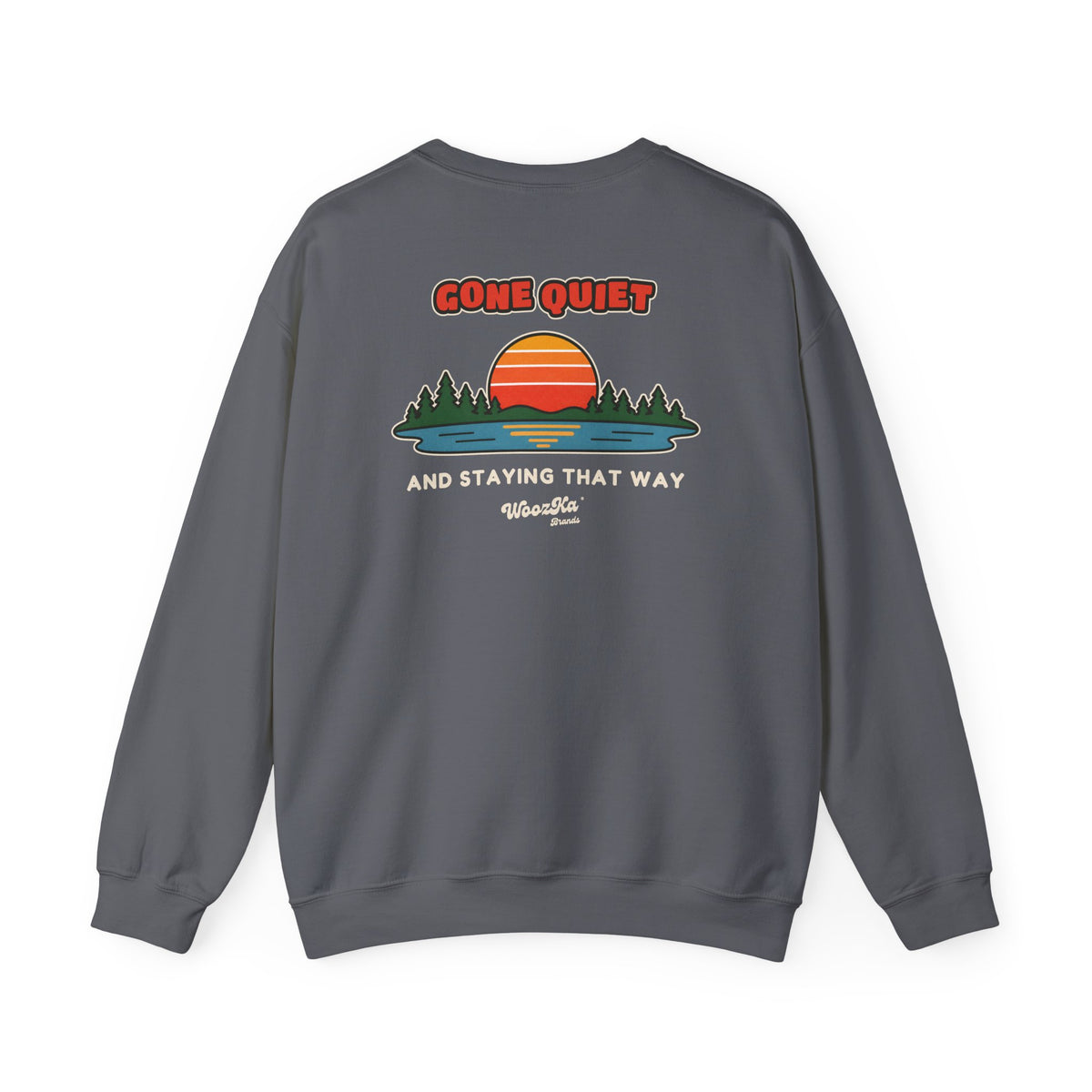 WoozKa Brands Retro Sunset Lake Sweatshirt, Nature Outdoors Pine Back Print