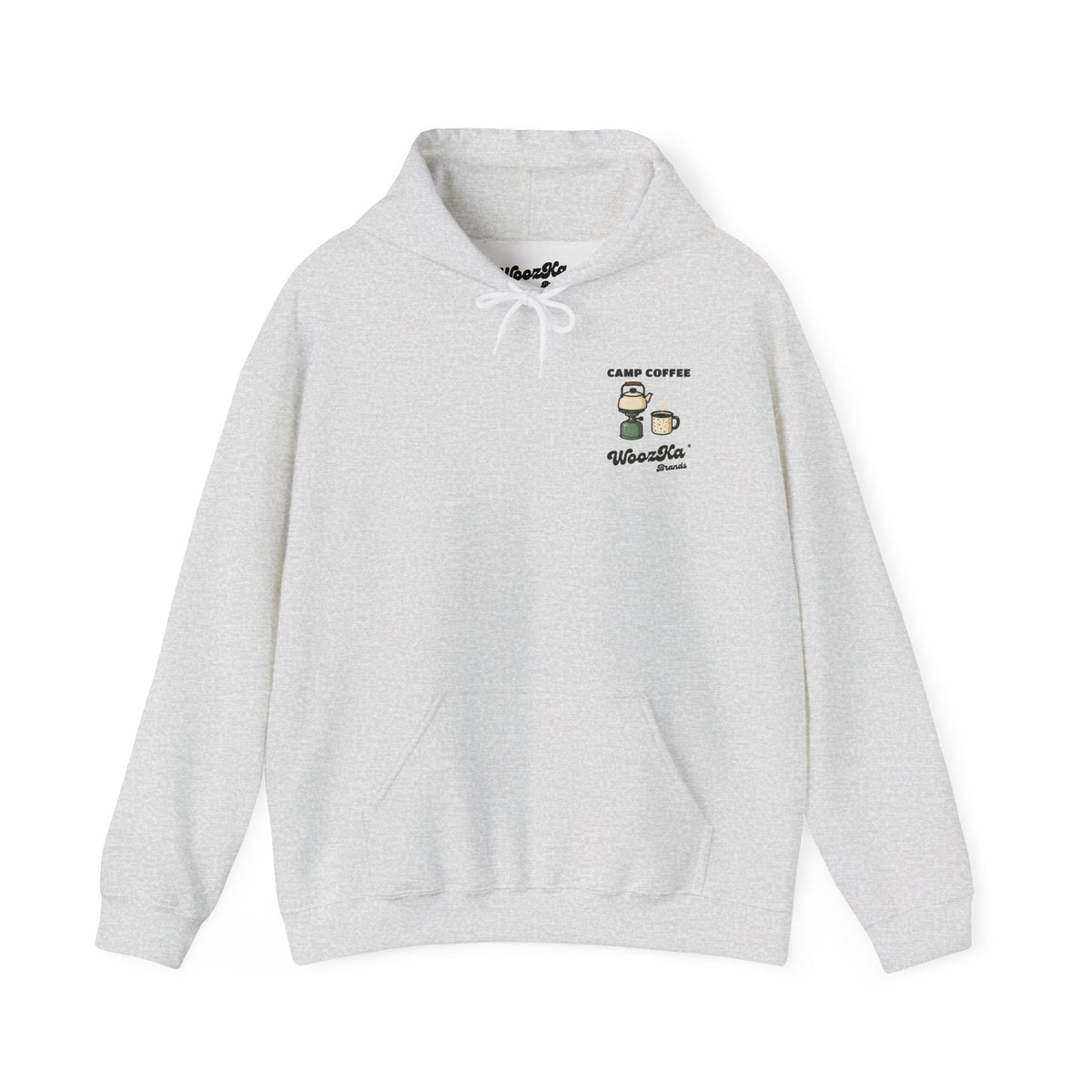 WoozKa Brands Camping Coffee Hoodie, Outdoor Tent Kettle Back Print