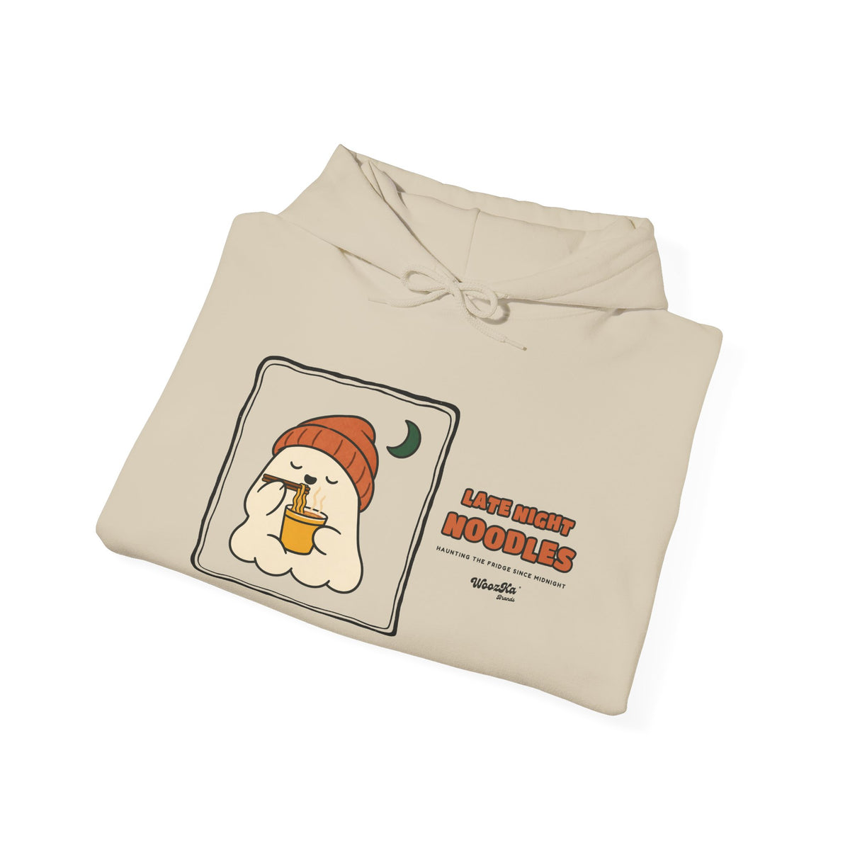 WoozKa Brands Late Night Noodles Ghost Hoodie, Wide Front Graphic