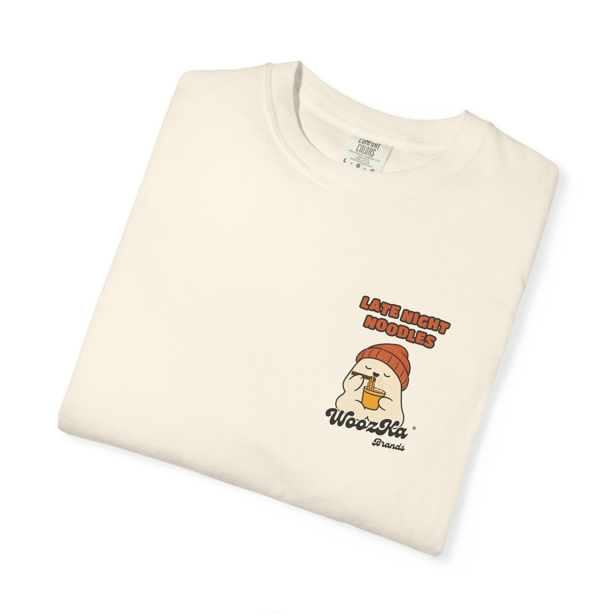 WoozKa Brands Late Night Noodles Ghost Garment-Dyed T-Shirt, Two-Sided