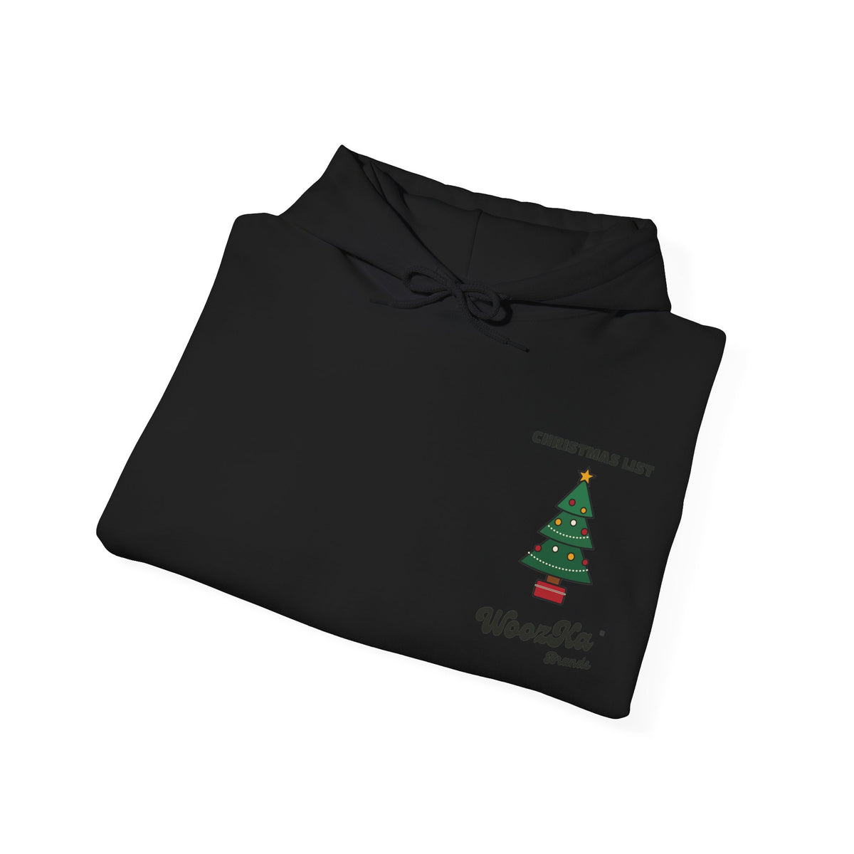 WoozKa Brands Cute Christmas Tree Hoodie, Holiday List Wide Back Print