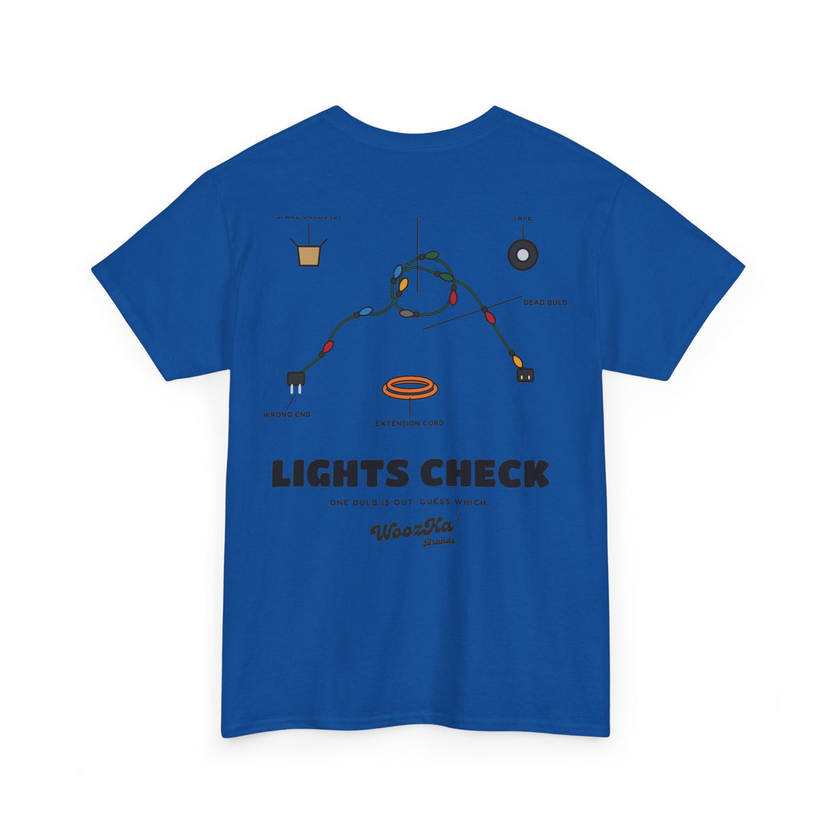 WoozKa Brands Christmas Lights T-Shirt, Funny Holiday Decorating Back Print