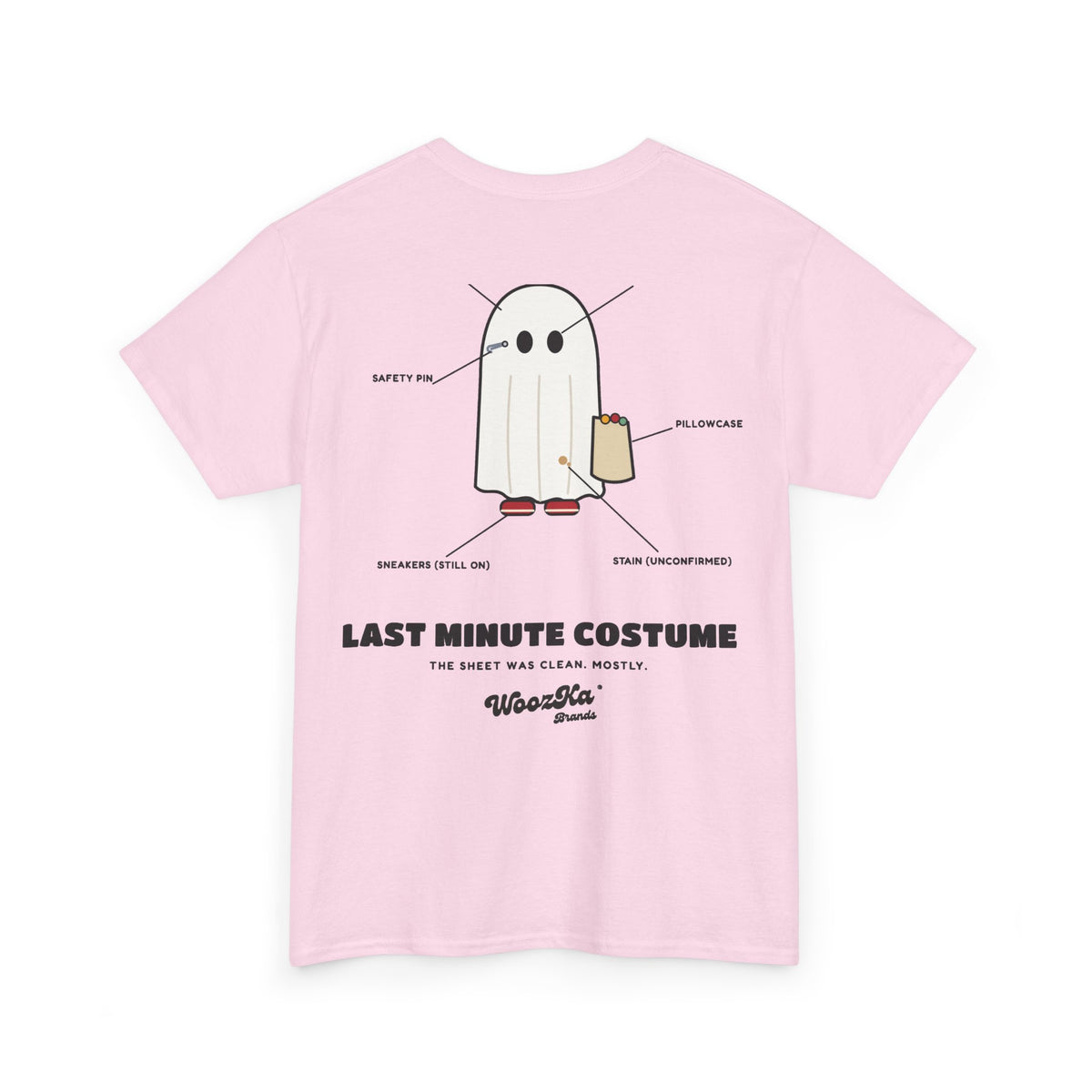 WoozKa Brands Lazy Halloween Costume T-Shirt, Funny Ghost Sheet Back Print