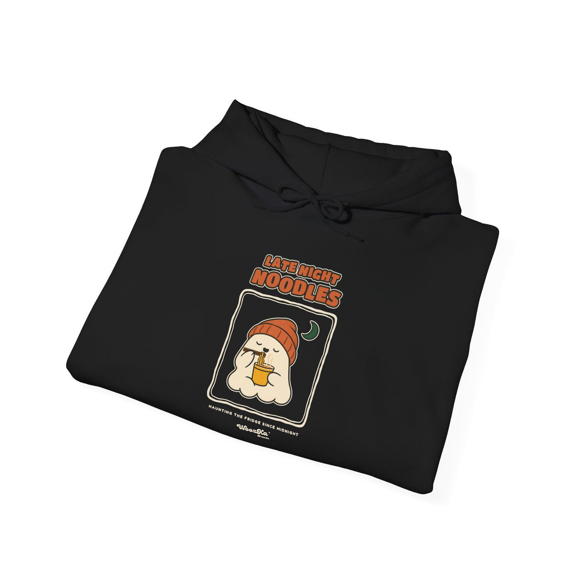 WoozKa Brands Late Night Noodles Ghost Hoodie, Front Graphic