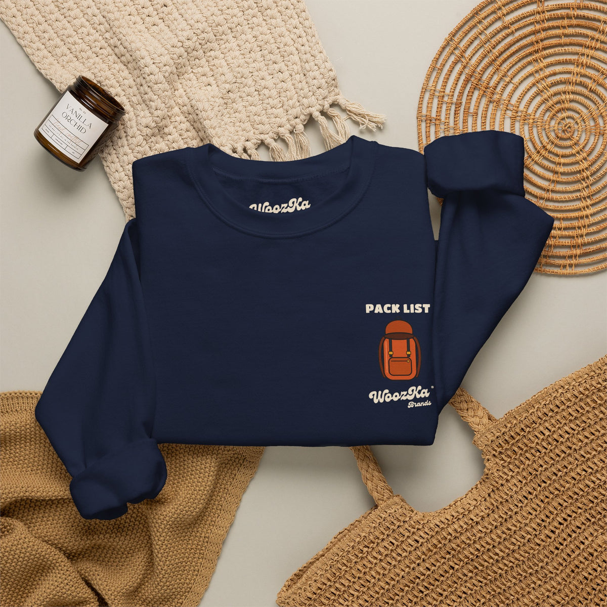 WoozKa Brands Hiking Sweatshirt, Backpacking Gear List Back Print