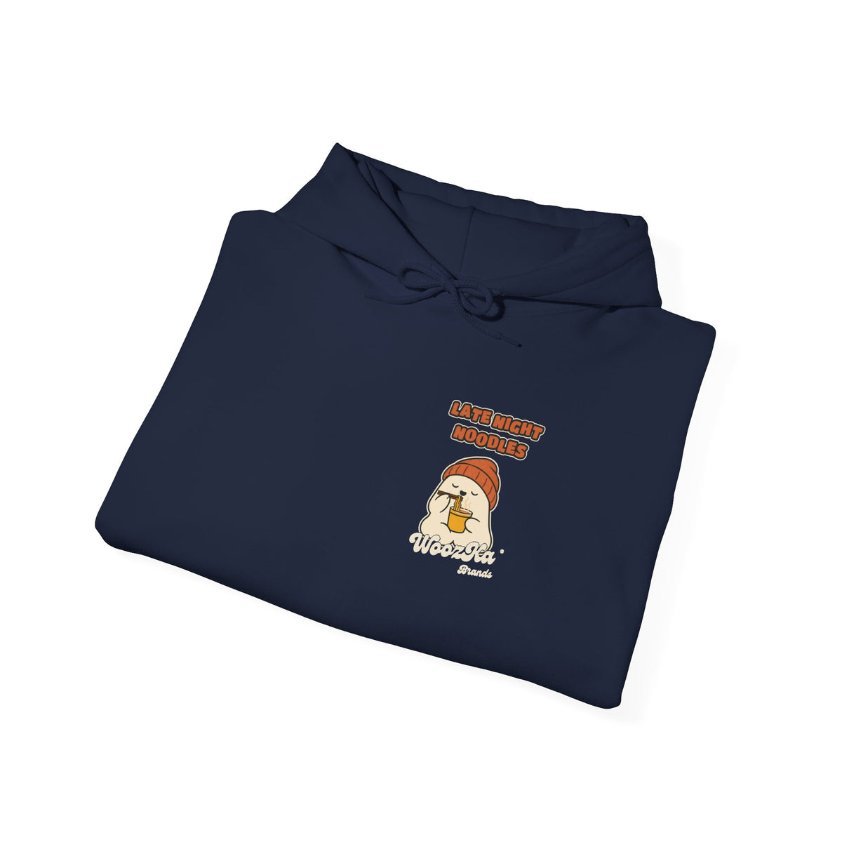 WoozKa Brands Late Night Noodles Ghost Hoodie, Wide Back Graphic