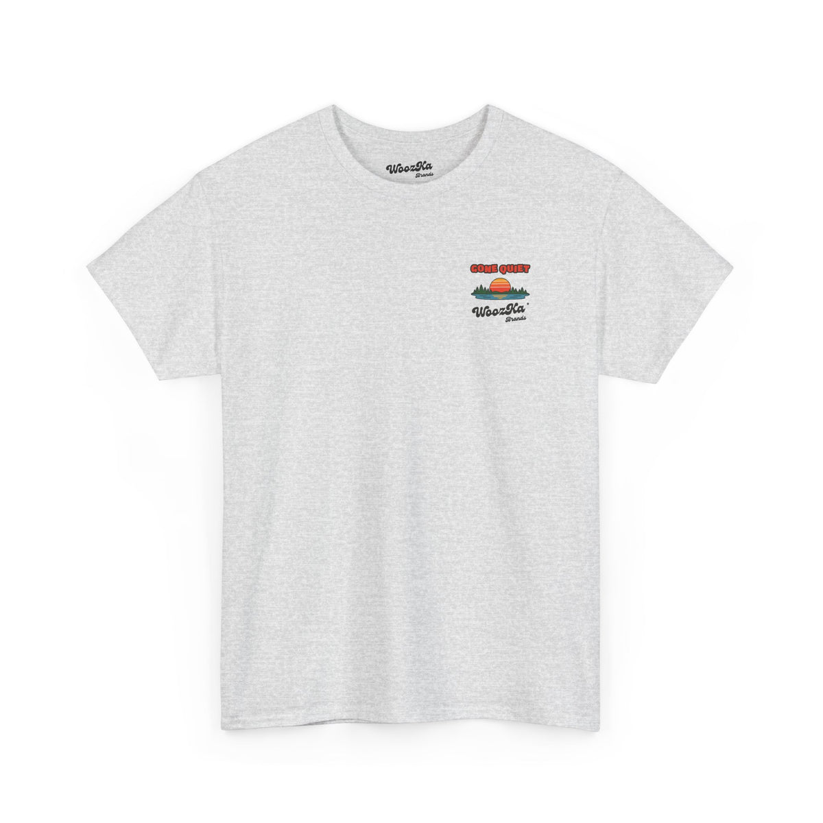 WoozKa Brands Retro Sunset Lake T-Shirt, Nature Outdoors Pine Back Print