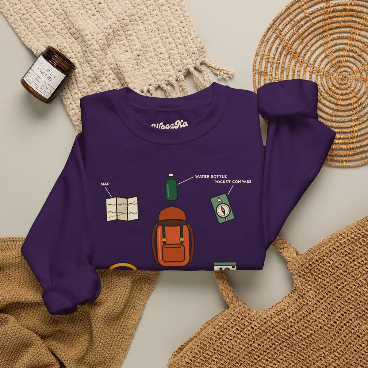 WoozKa Brands Hiking Sweatshirt, Backpacking Gear List Front Print