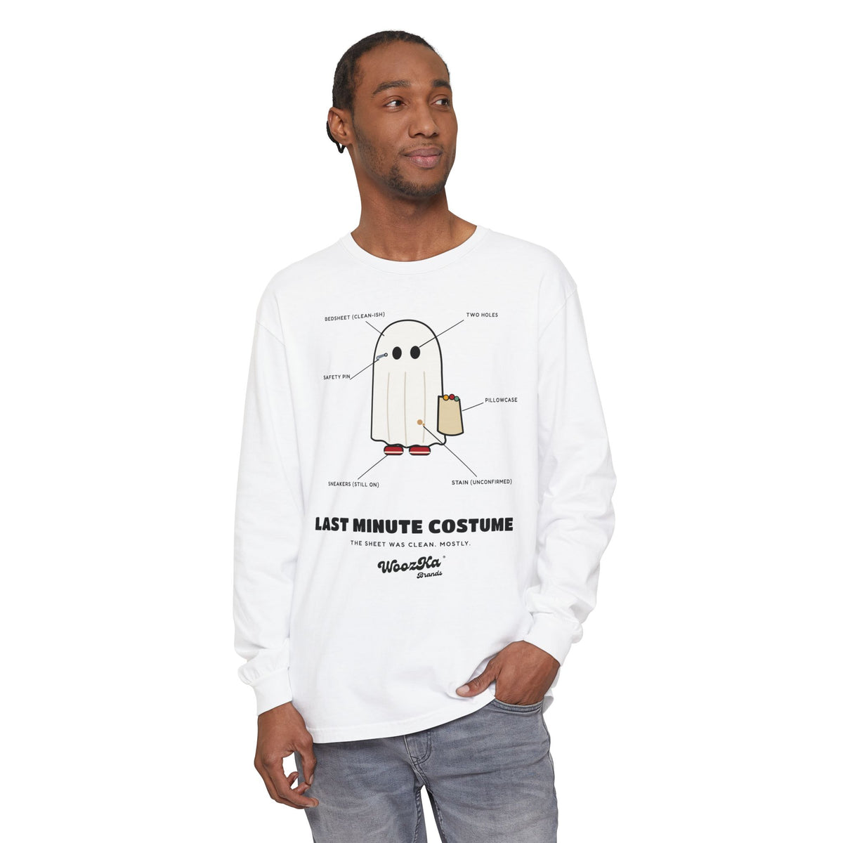 WoozKa Brands Lazy Halloween Costume Long Sleeve Tee, Front Print