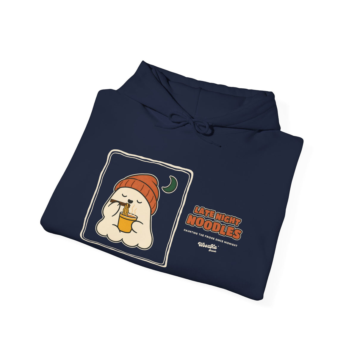 WoozKa Brands Late Night Noodles Ghost Hoodie, Wide Front Graphic