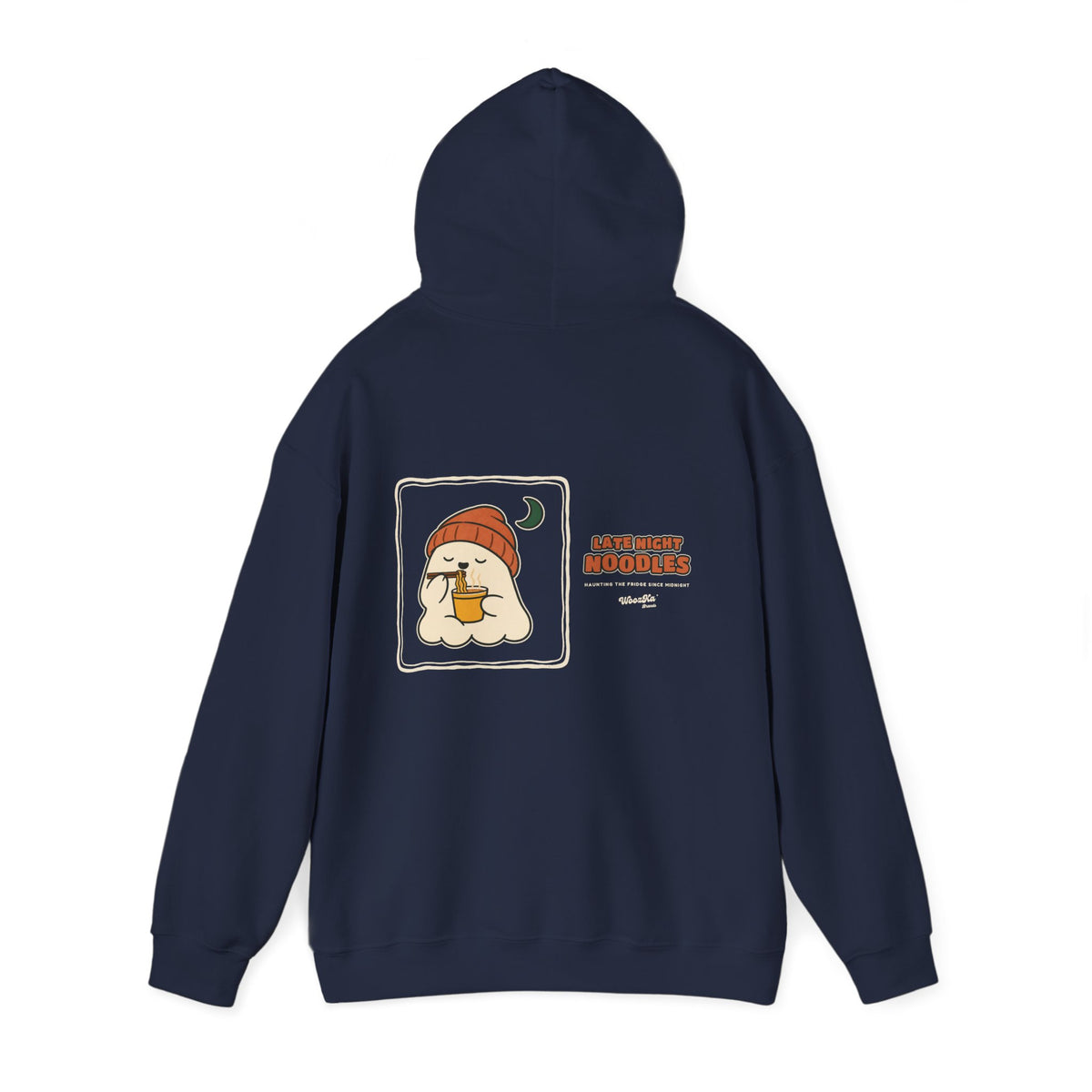 WoozKa Brands Late Night Noodles Ghost Hoodie, Wide Back Graphic