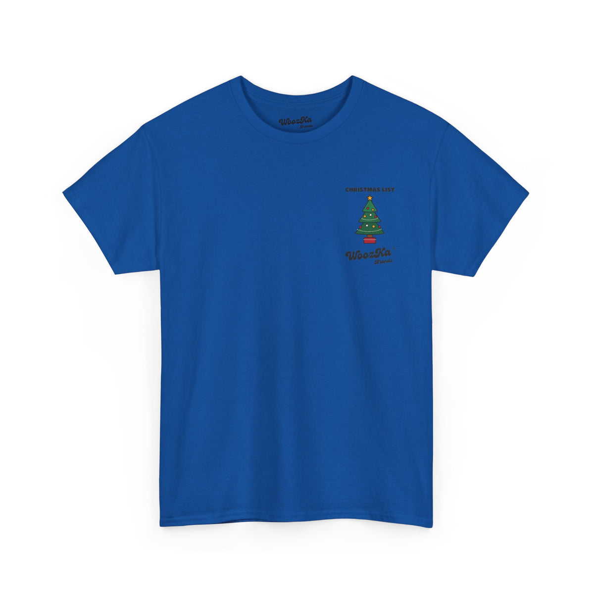 WoozKa Brands Cute Christmas Tree T-Shirt, Holiday List Back Print