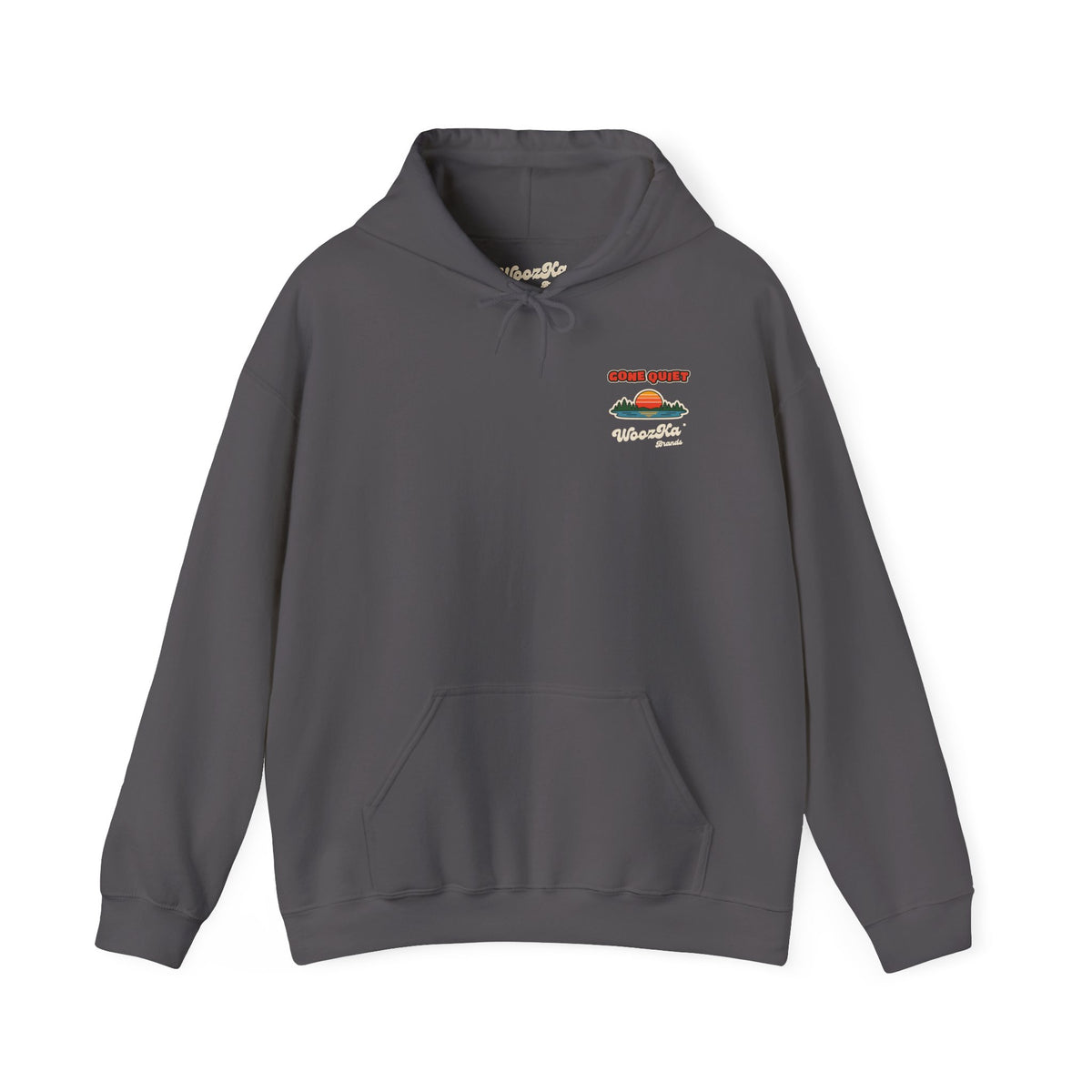 WoozKa Brands Retro Sunset Lake Hoodie, Nature Outdoors Pine Back Print