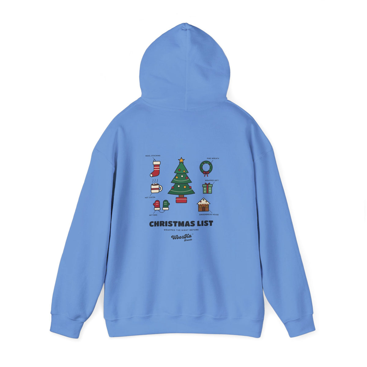 WoozKa Brands Cute Christmas Tree Hoodie, Holiday List Back Print