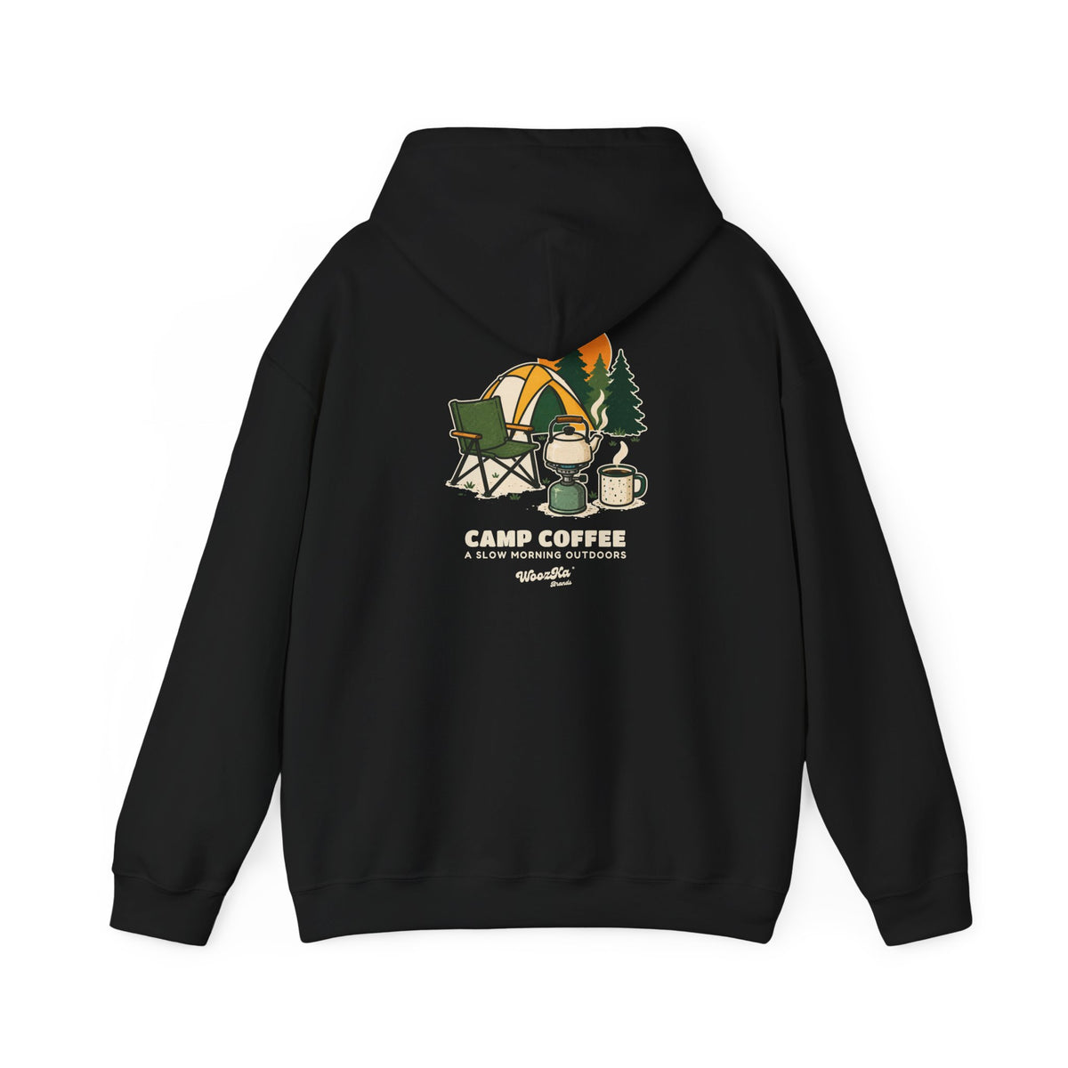 WoozKa Brands Camp Coffee Camping Hoodie, Front and Back Graphic