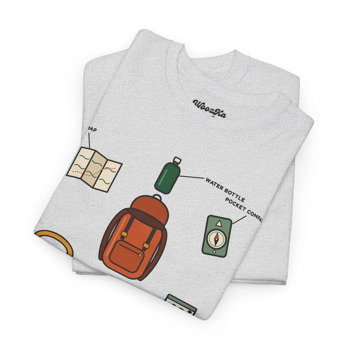 WoozKa Brands Hiking T-Shirt, Backpacking Gear List Front Print