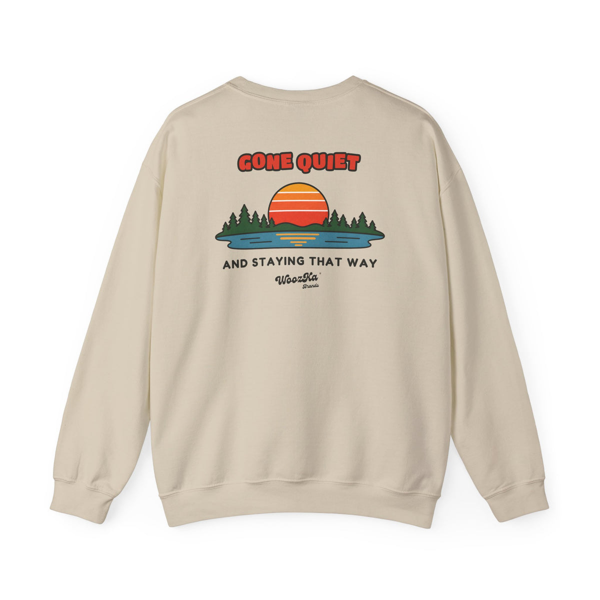 WoozKa Brands Retro Sunset Lake Sweatshirt, Nature Outdoors Pine Back Print