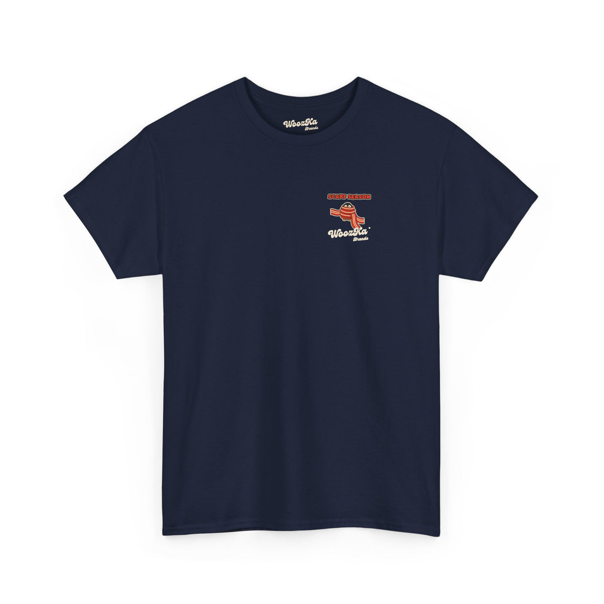 WoozKa Brands Scarf Season Penguin Heavy Cotton T-Shirt, Two-Sided Graphic