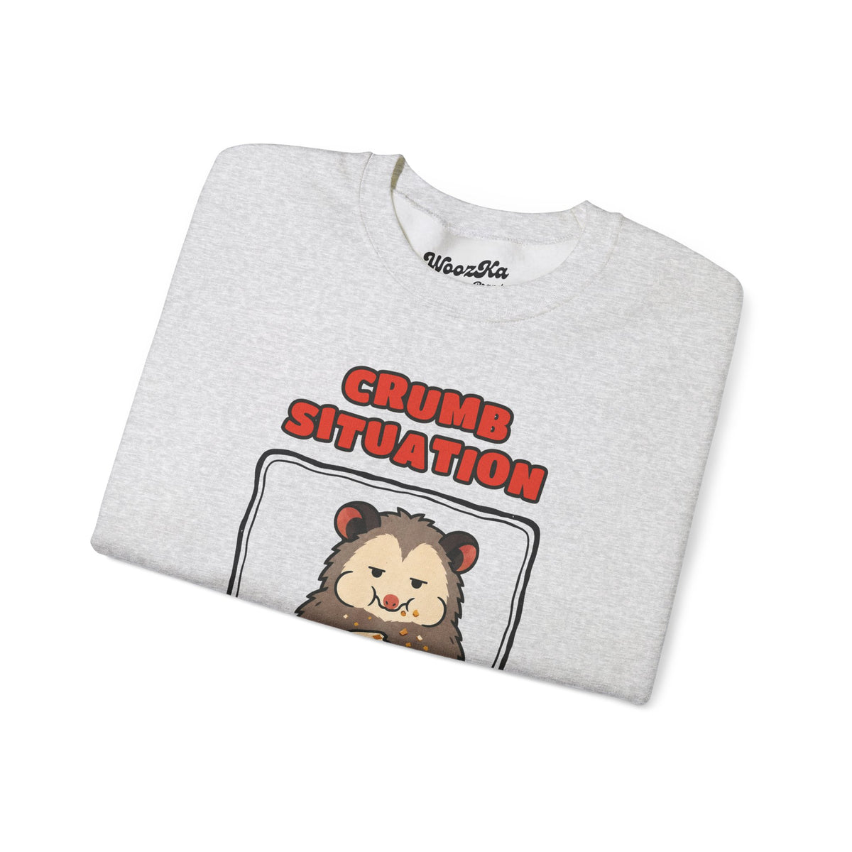 WoozKa Brands Crumb Situation Opossum Crewneck Sweatshirt, Front Graphic