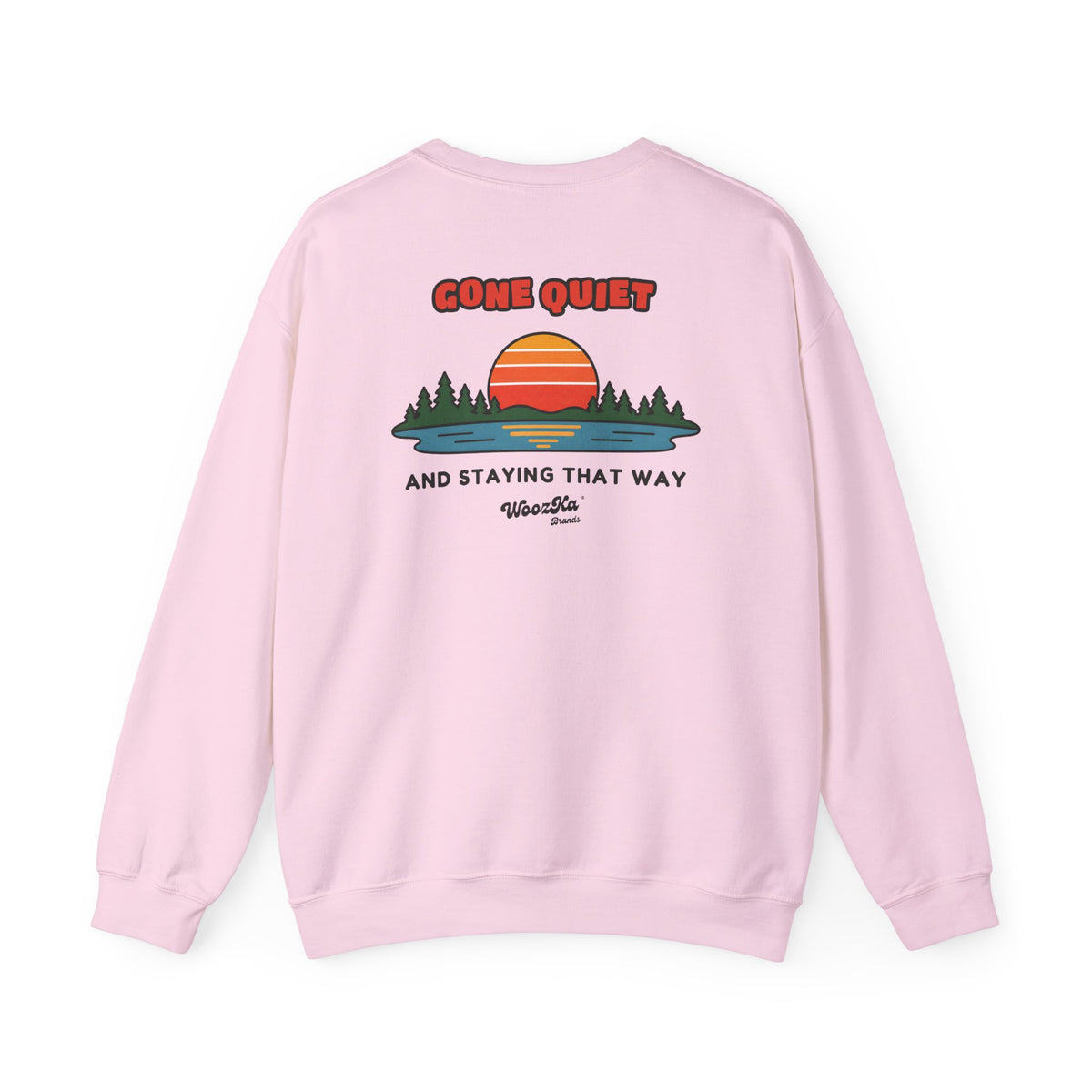 WoozKa Brands Retro Sunset Lake Sweatshirt, Nature Outdoors Pine Back Print
