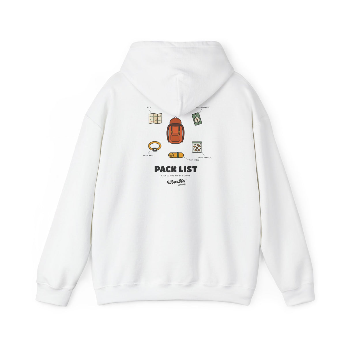 WoozKa Brands Hiking Hoodie, Backpacking Gear List Back Print