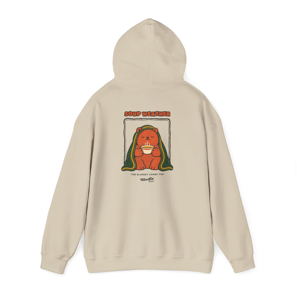 WoozKa Brands Soup Weather Bear Hoodie, Front and Back Graphic