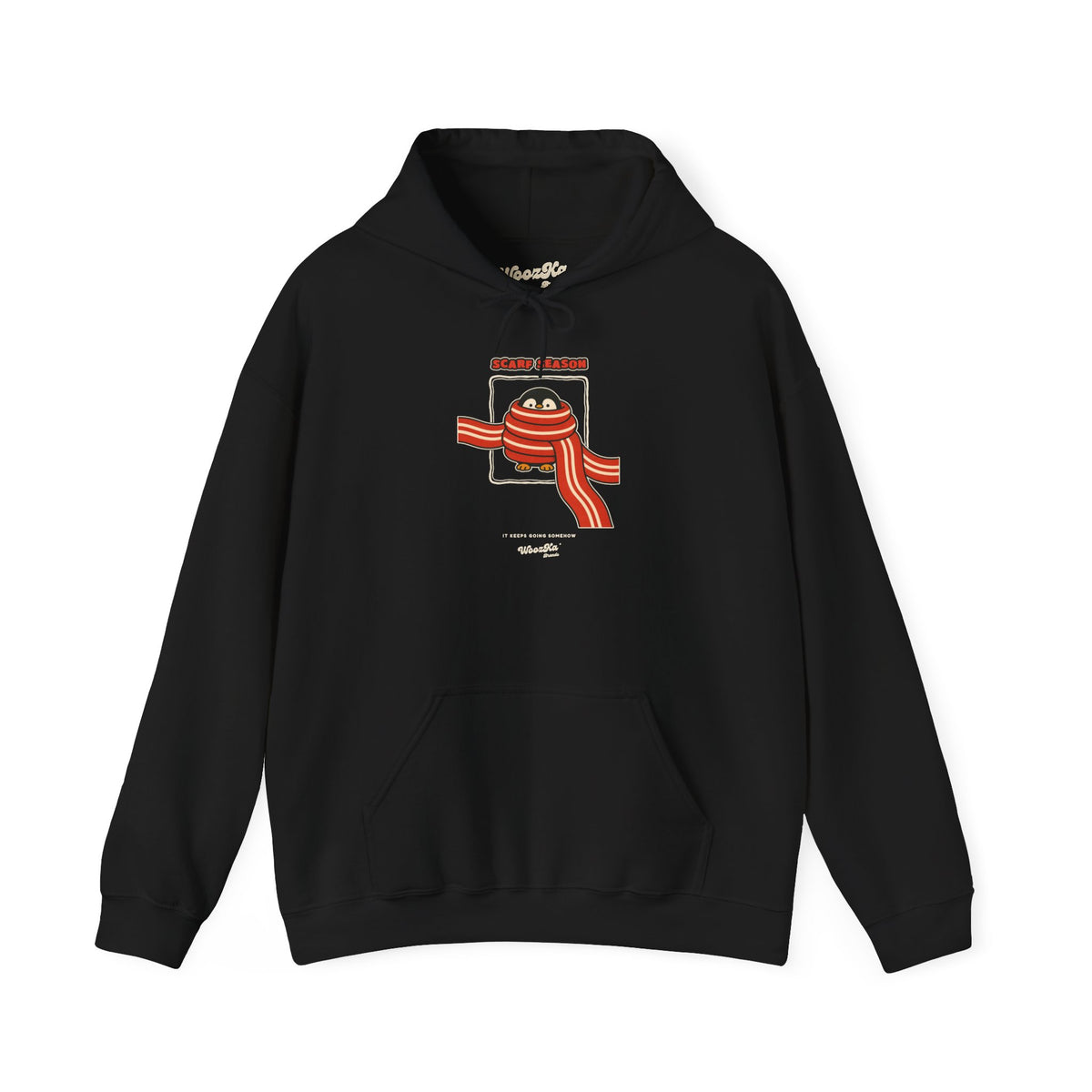 WoozKa Brands Scarf Season Penguin Hoodie, Front Graphic