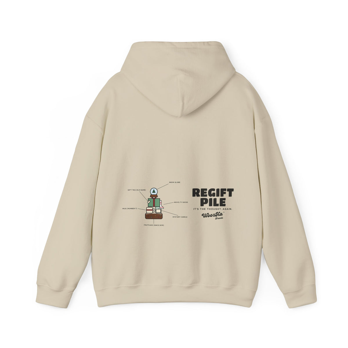 WoozKa Brands Funny Christmas Hoodie, Regift Office Party Wide Back Print