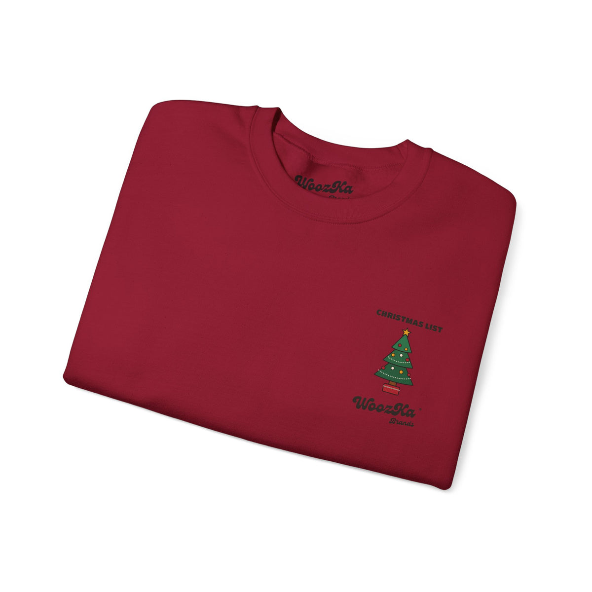 WoozKa Brands Cute Christmas Tree Sweatshirt, Holiday List Back Print