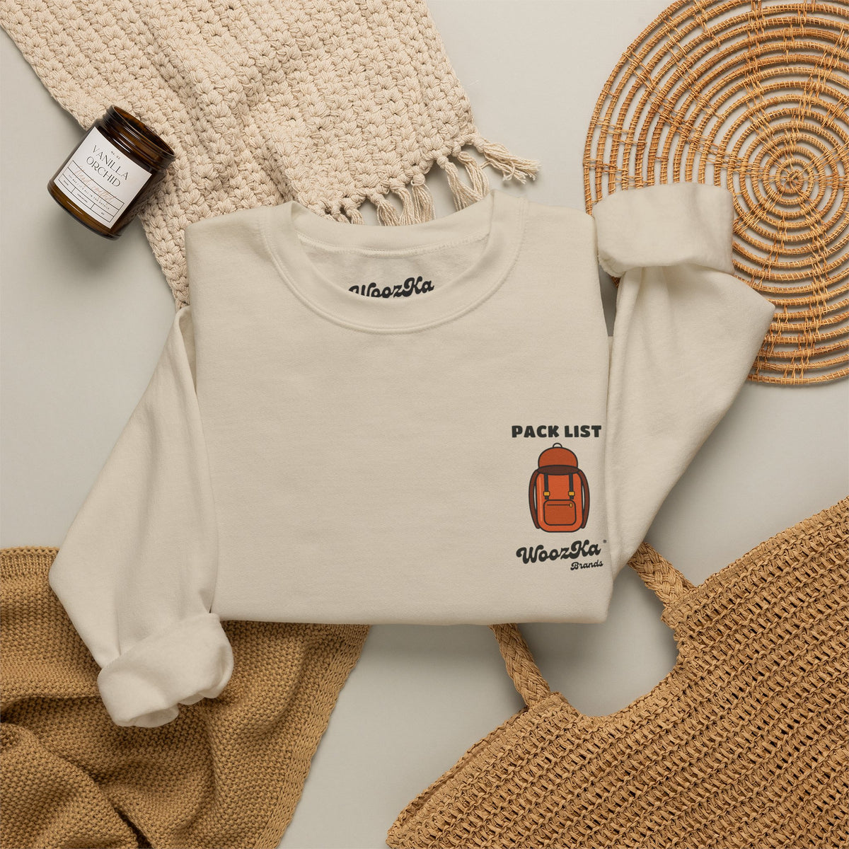 WoozKa Brands Hiking Sweatshirt, Backpacking Gear List Back Print