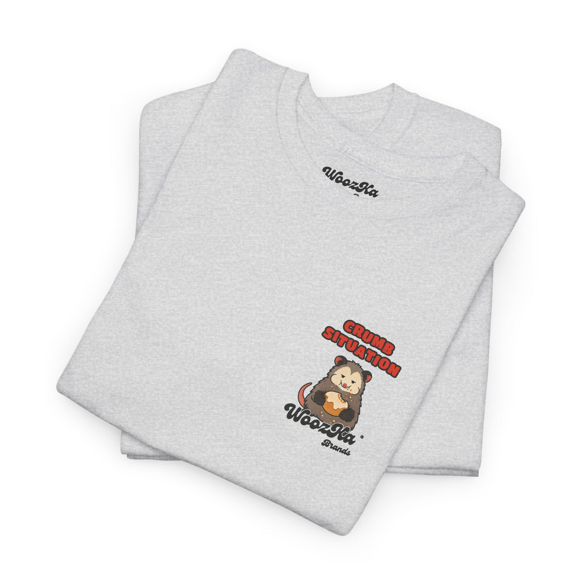 WoozKa Brands Crumb Situation Opossum Heavy Cotton T-Shirt, Two-Sided