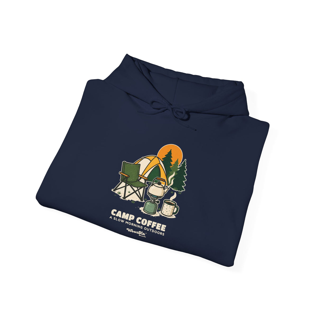 WoozKa Brands Camp Coffee Camping Hoodie, Front Graphic