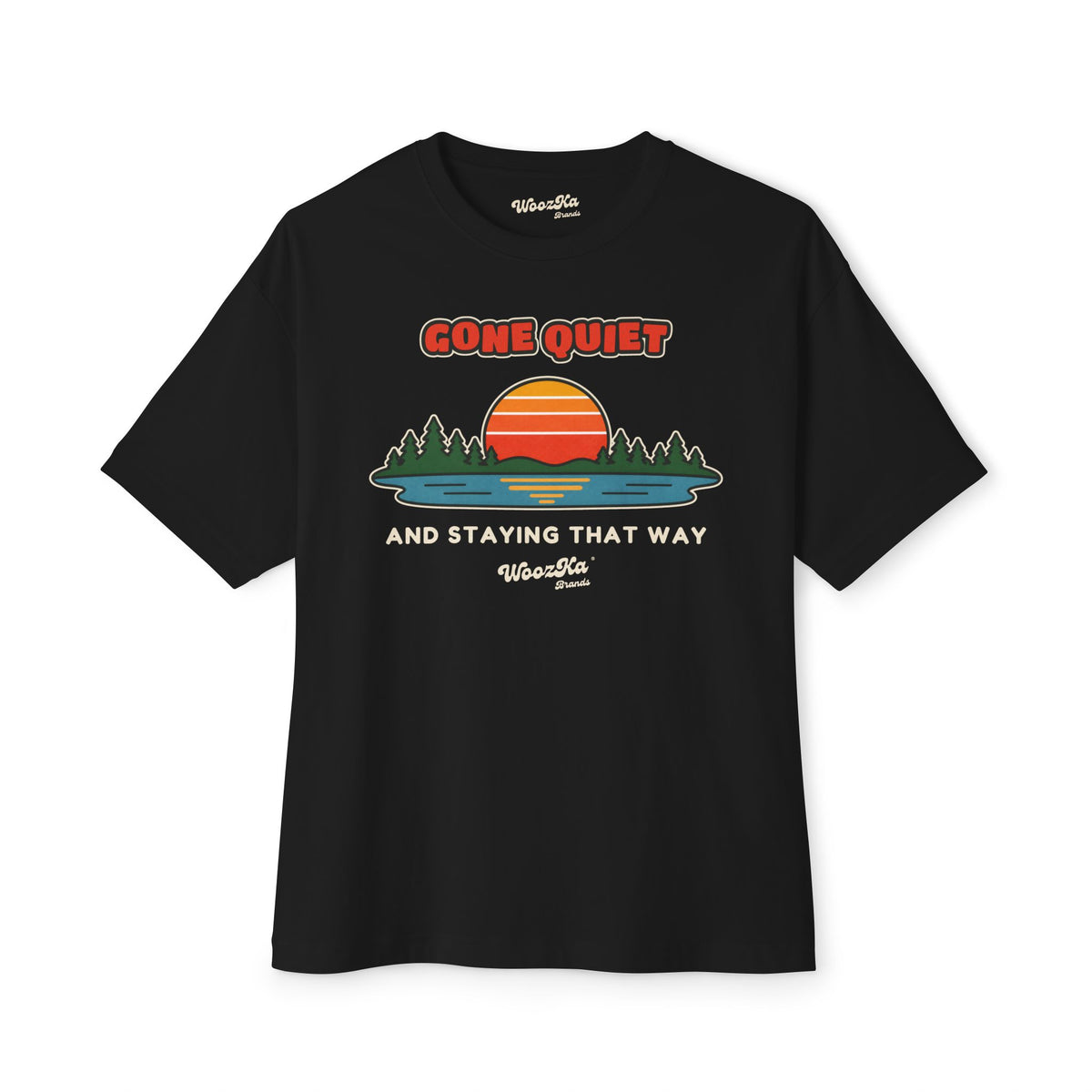WoozKa Brands Retro Sunset Lake Oversized Tee, Nature Outdoors Front Print