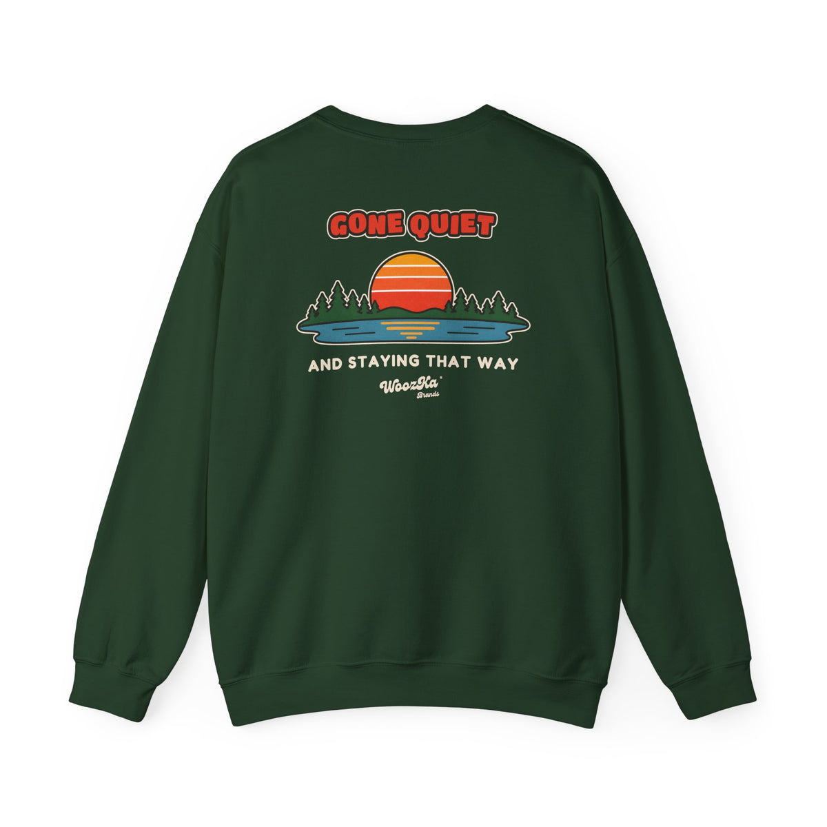 WoozKa Brands Retro Sunset Lake Sweatshirt, Nature Outdoors Pine Back Print