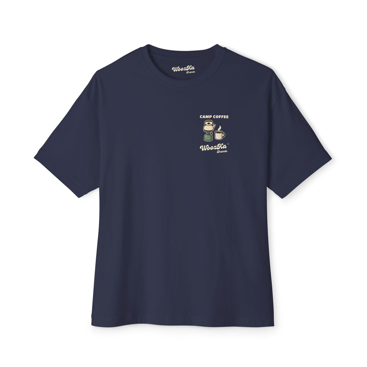 WoozKa Brands Camp Coffee Camping Oversized Boxy T-Shirt, Two-Sided Graphic