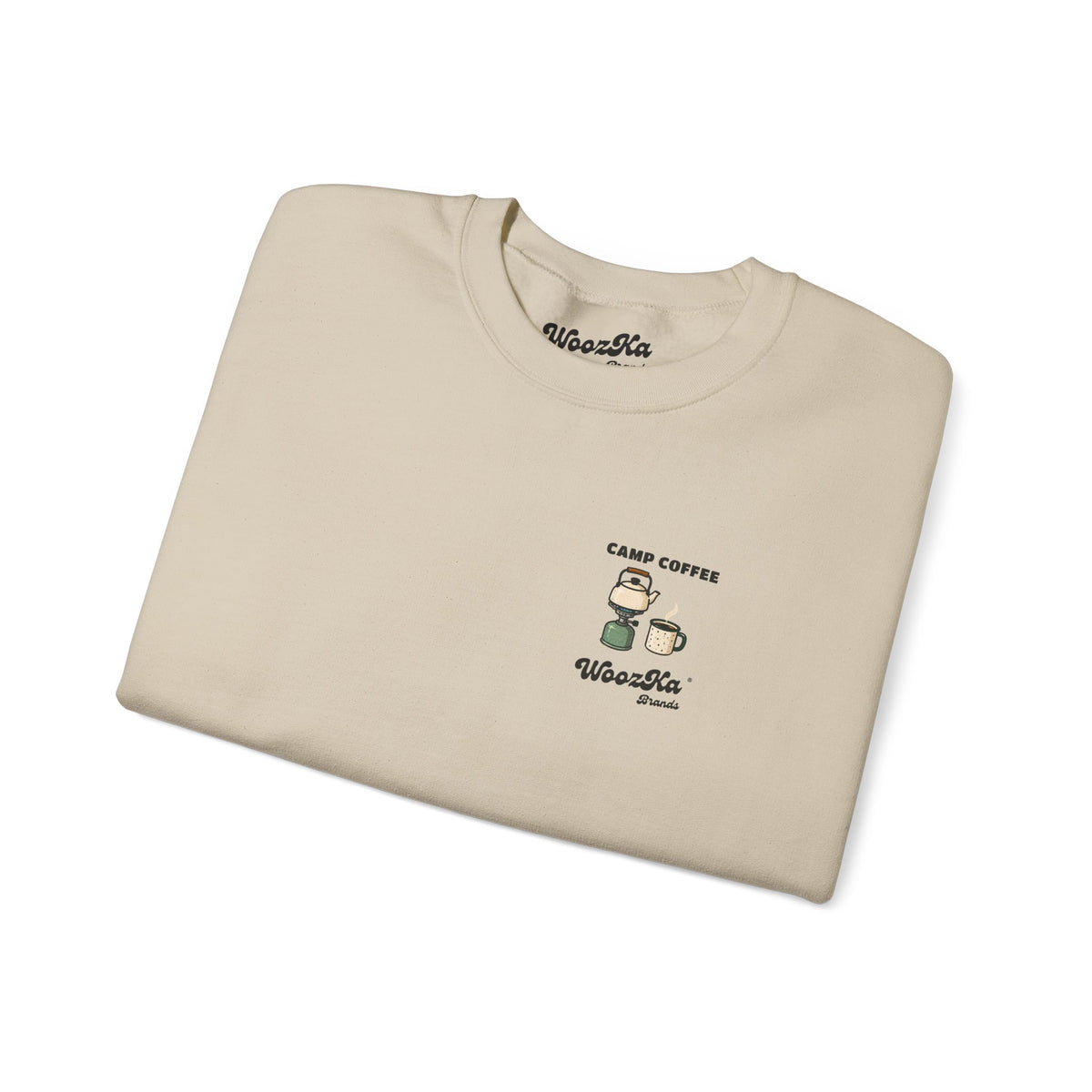 WoozKa Brands Camp Coffee Camping Crewneck Sweatshirt, Two-Sided Graphic