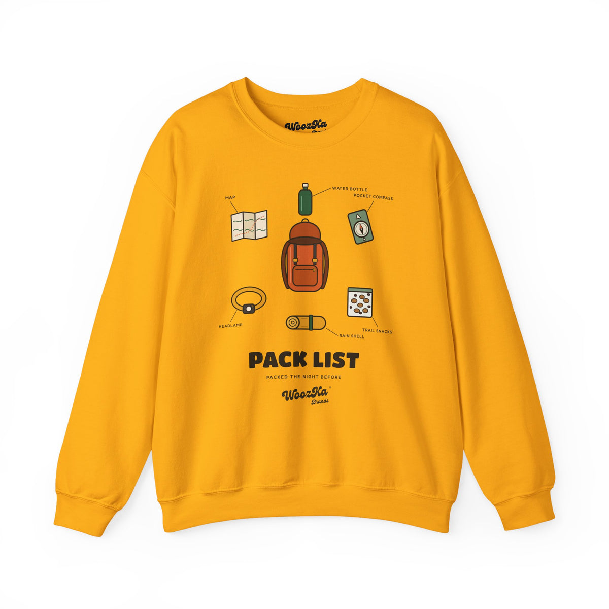 WoozKa Brands Hiking Sweatshirt, Backpacking Gear List Front Print