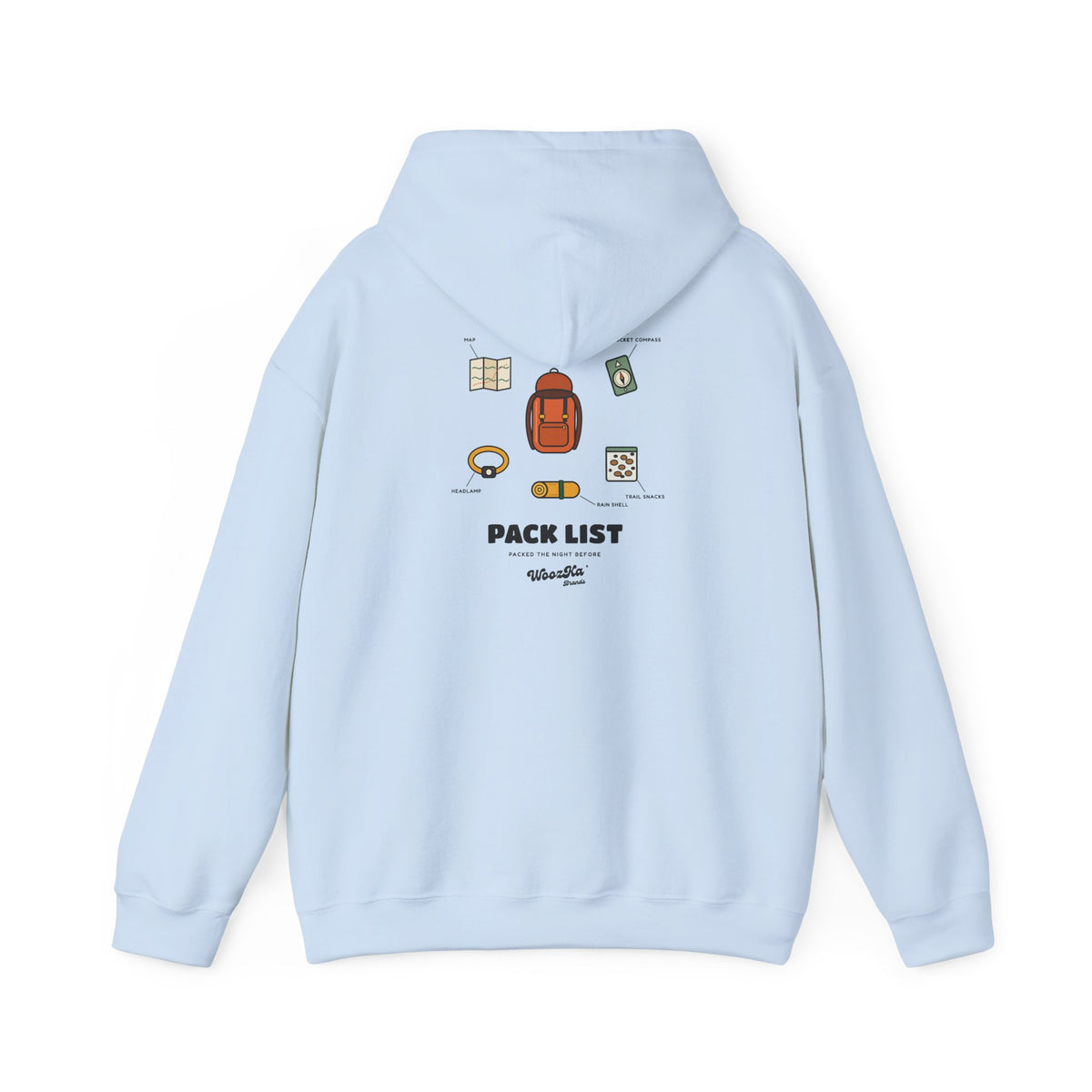 WoozKa Brands Hiking Hoodie, Backpacking Gear List Back Print