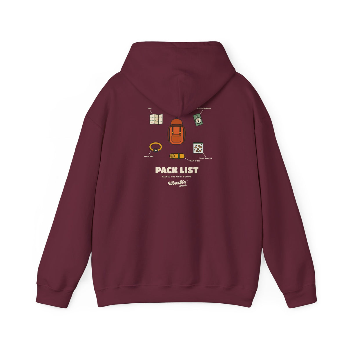 WoozKa Brands Hiking Hoodie, Backpacking Gear List Back Print