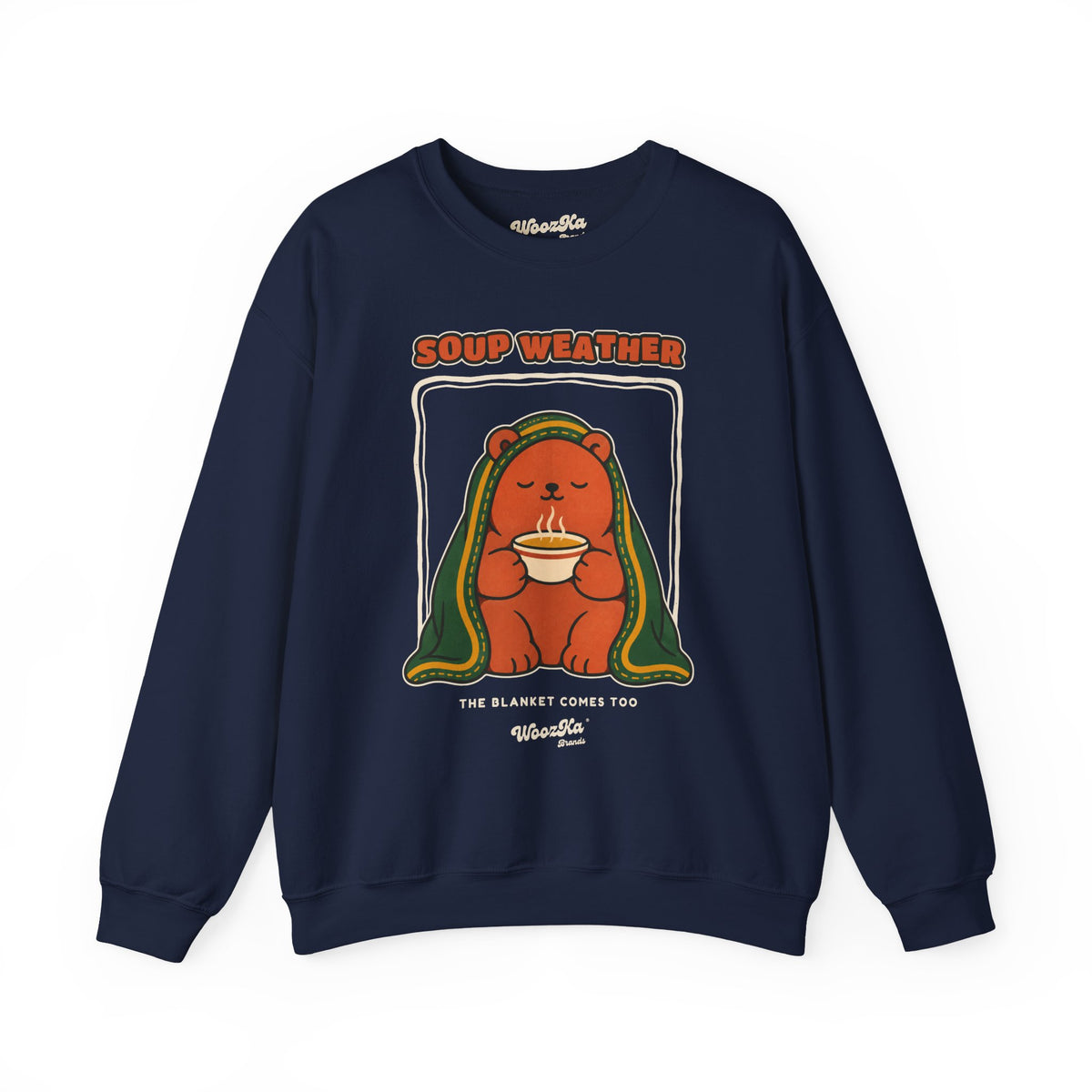 WoozKa Brands Soup Weather Bear Crewneck Sweatshirt, Front Graphic