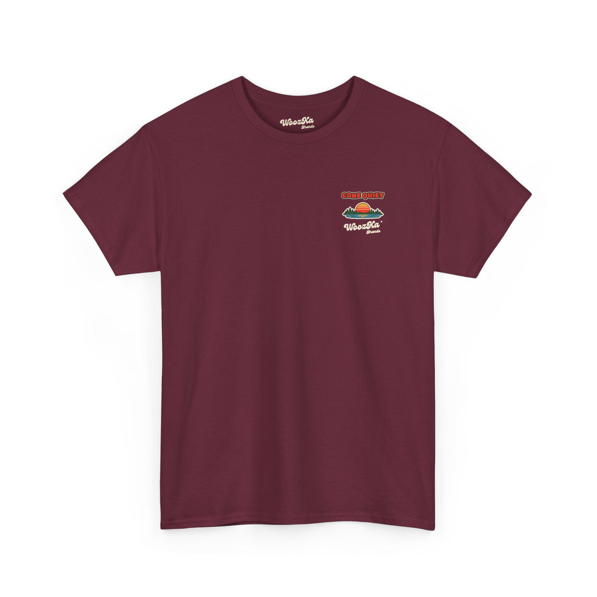 WoozKa Brands Retro Sunset Lake T-Shirt, Nature Outdoors Pine Back Print