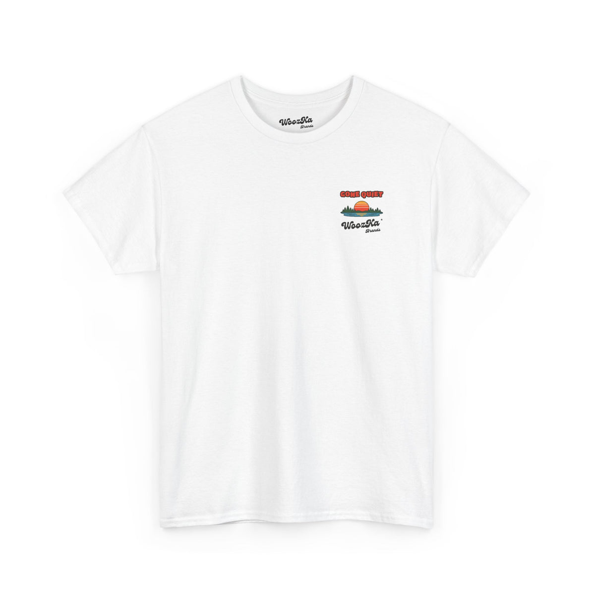 WoozKa Brands Retro Sunset Lake T-Shirt, Nature Outdoors Pine Back Print