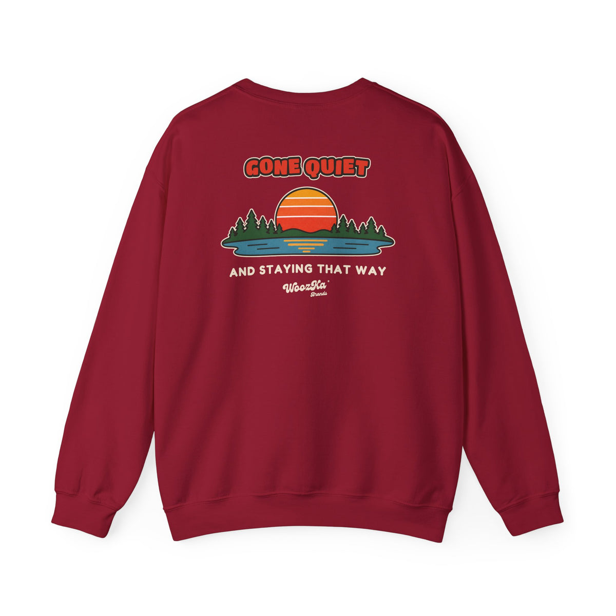 WoozKa Brands Retro Sunset Lake Sweatshirt, Nature Outdoors Pine Back Print