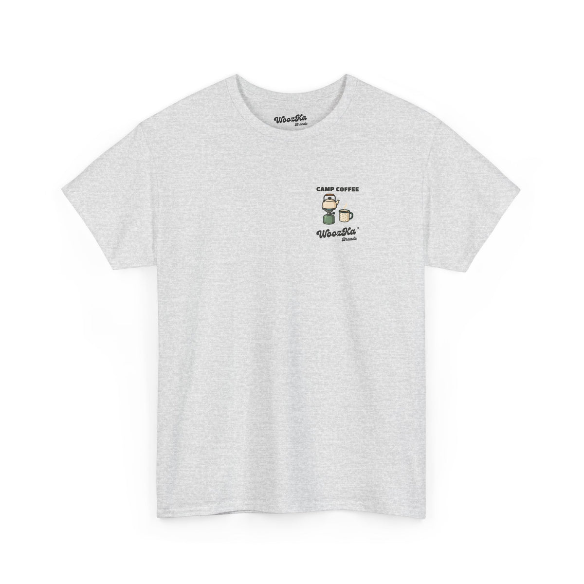 WoozKa Brands Camp Coffee Camping Heavy Cotton T-Shirt, Two-Sided Graphic
