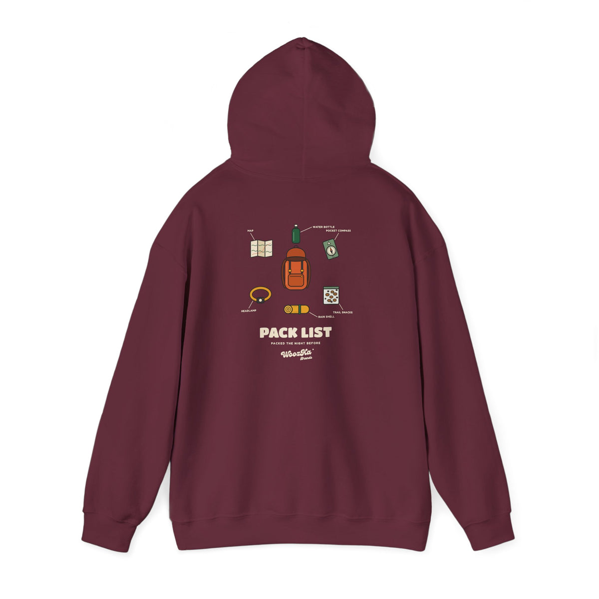 WoozKa Brands Hiking Hoodie, Backpacking Gear List Back Print