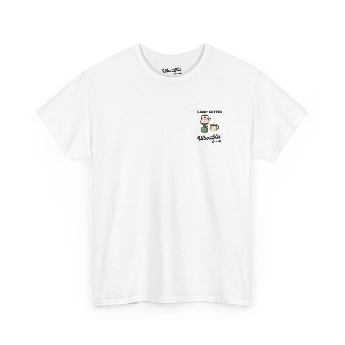 WoozKa Brands Camping Coffee T-Shirt, Outdoor Tent Kettle Back Print