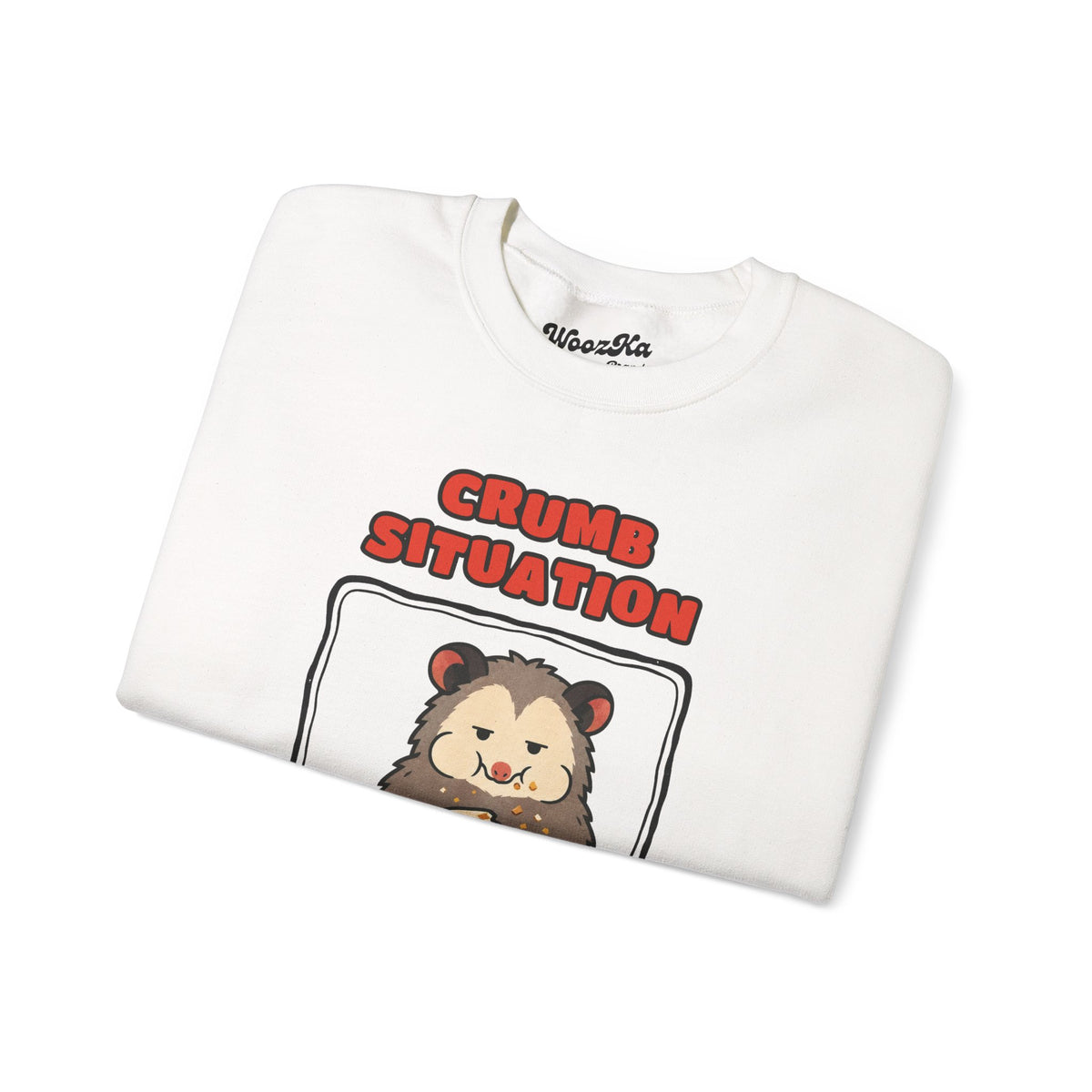 WoozKa Brands Crumb Situation Opossum Crewneck Sweatshirt, Front Graphic