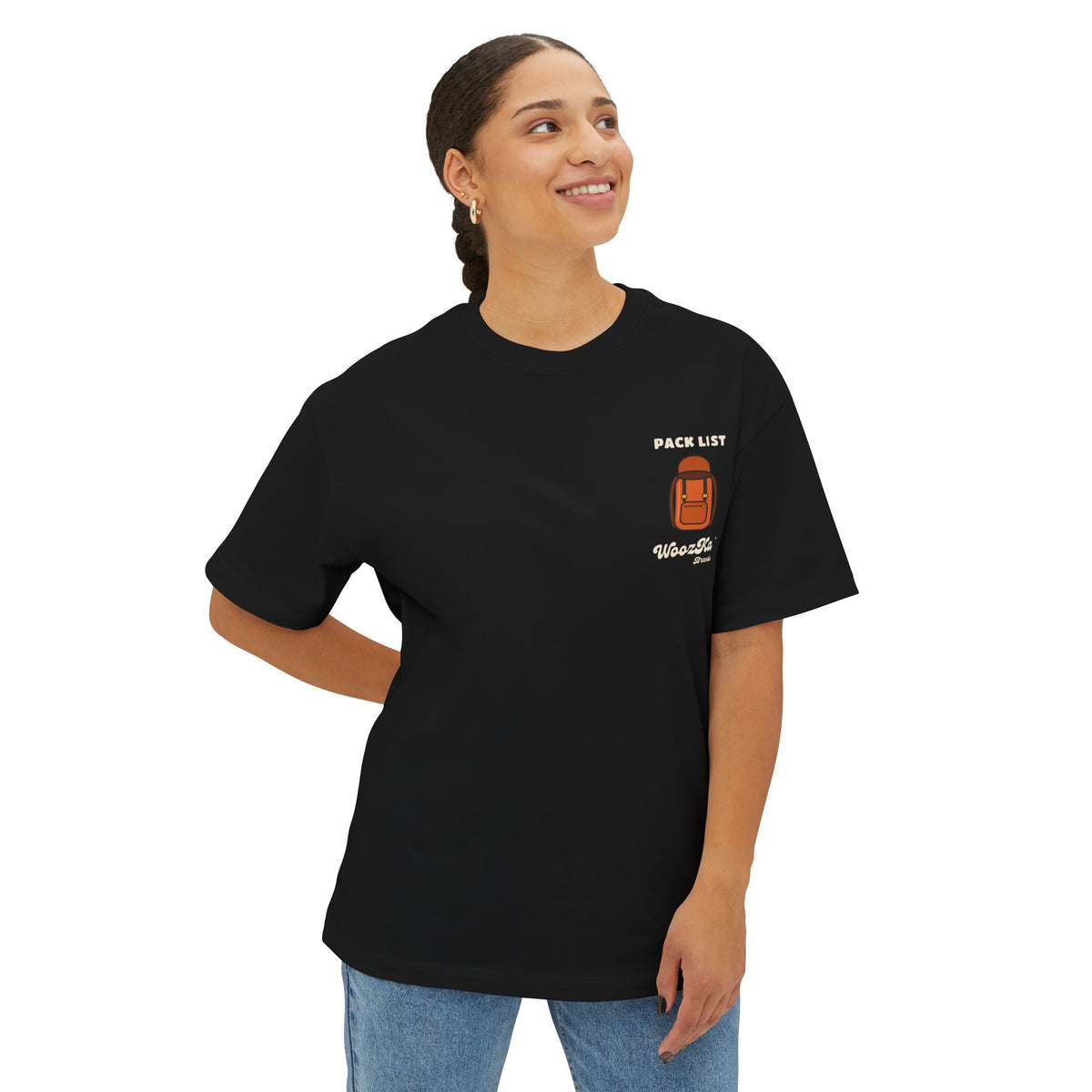 WoozKa Brands Hiking Oversized Tee, Backpacking Gear List Back Print